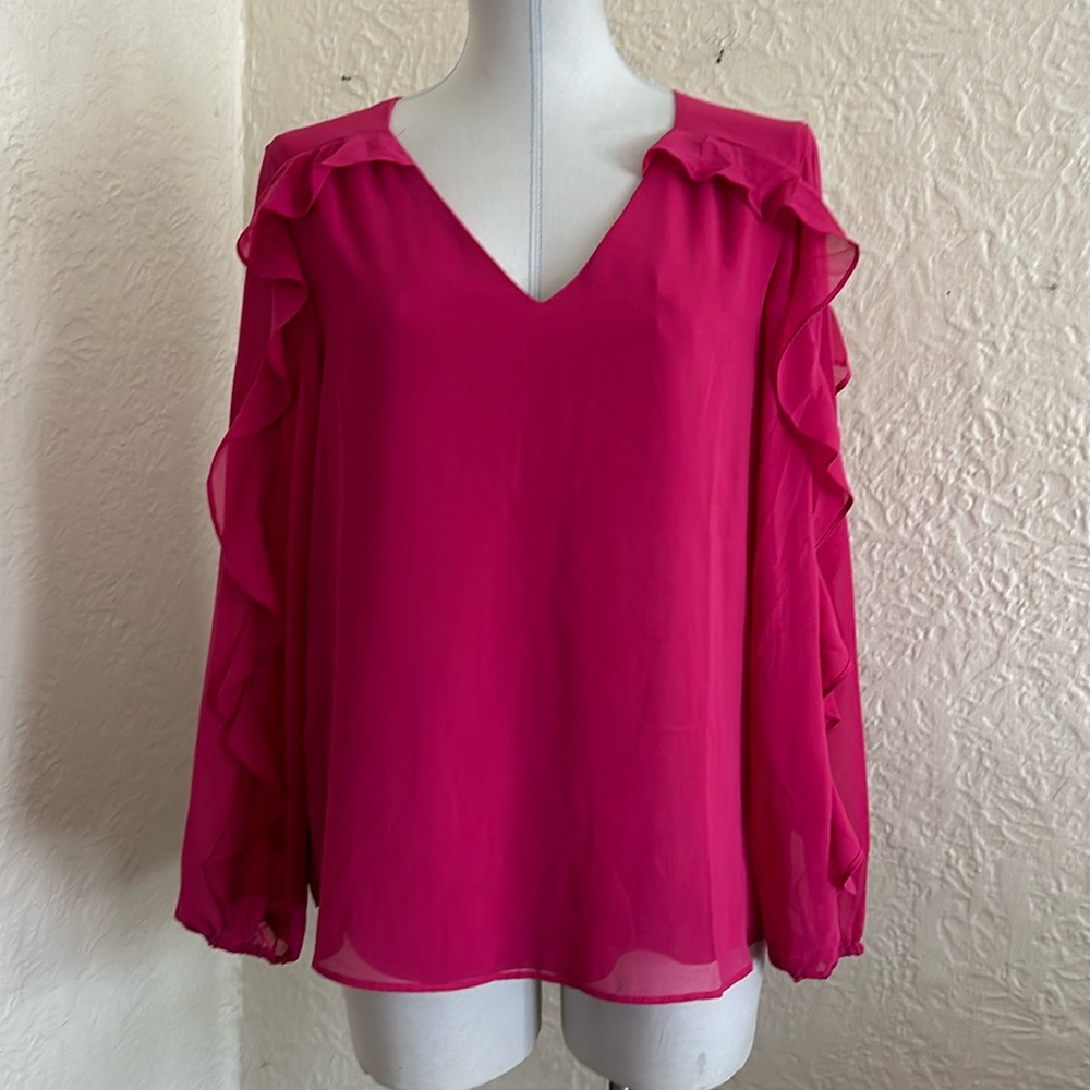 1. State Pink Ruffle Long Sleeve Blouse Shirt Top Medium NWT